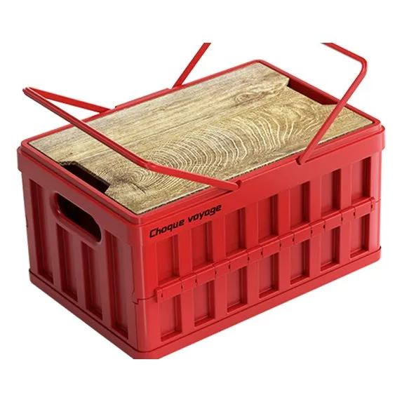 Folding Storage Crate with Carry Handle & Wood-Grain Lid – H-80T1